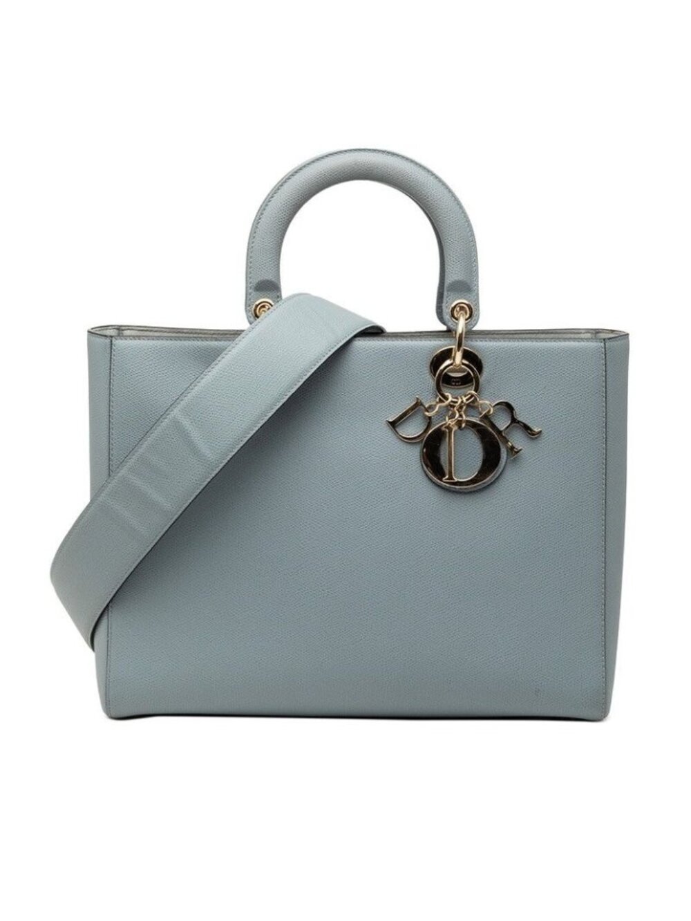 Dior Lady Dior Shoulder Bag 2-Way Blue Gray Leather